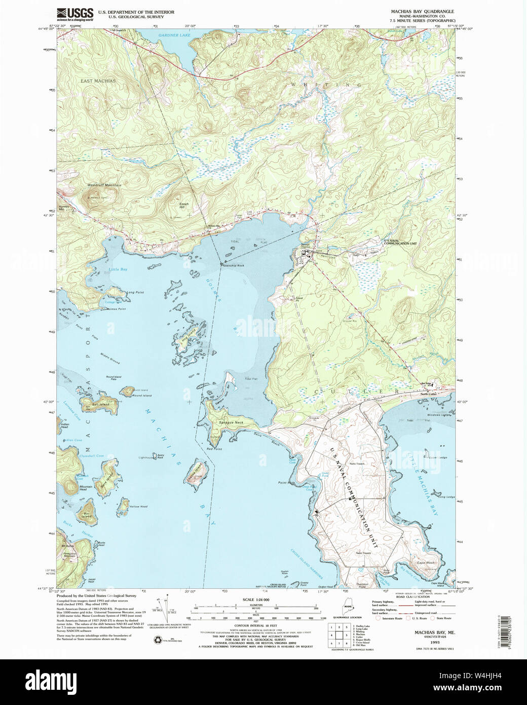 Maine USGS Historical Map Machias Bay 102710 1993 24000 Restoration