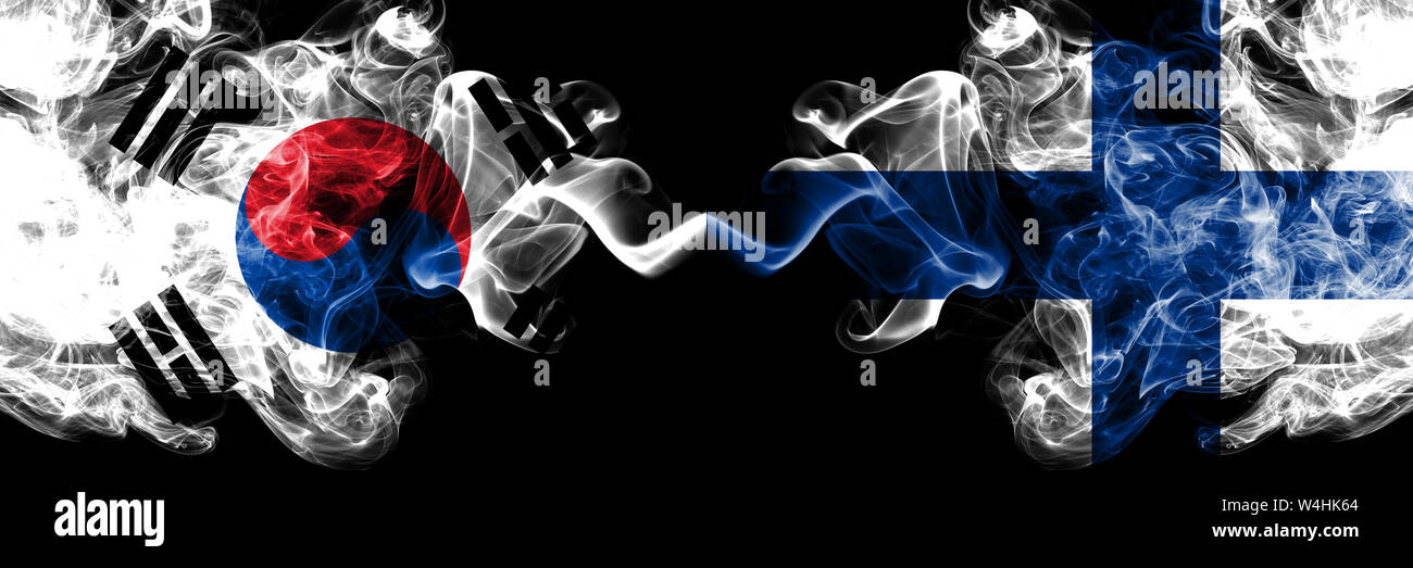 South Korea Vs Finland Finnish Smoky Mystic Flags Placed Side By Side Thick Colored Silky South Korea Vs Finland Finnish Smoky Mystic Flags Placed Side By Side Thick Colored Silky