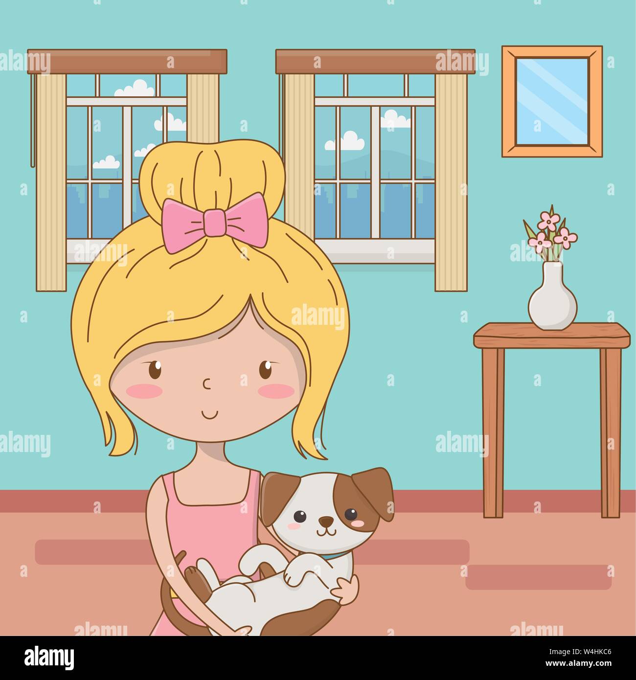 Girl With Dog Cartoon Design Mascot Pet Animal Nature Cute And