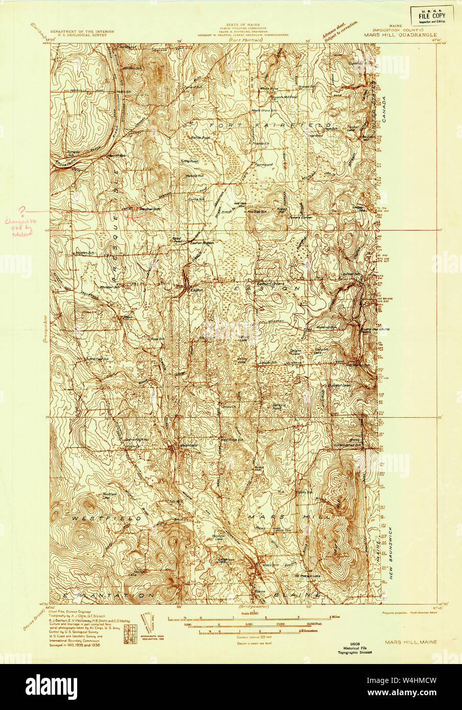 Maine USGS Historical Map Mars Hill 806880 1936 48000 Restoration Stock