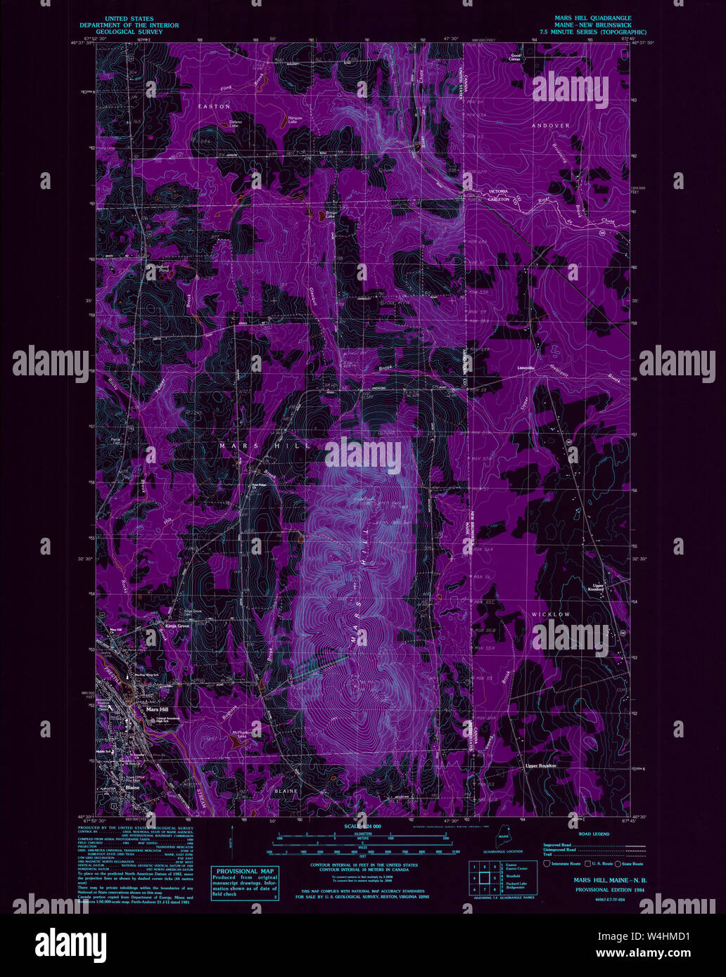 Maine USGS Historical Map Mars Hill 808060 1984 24000 Inversion