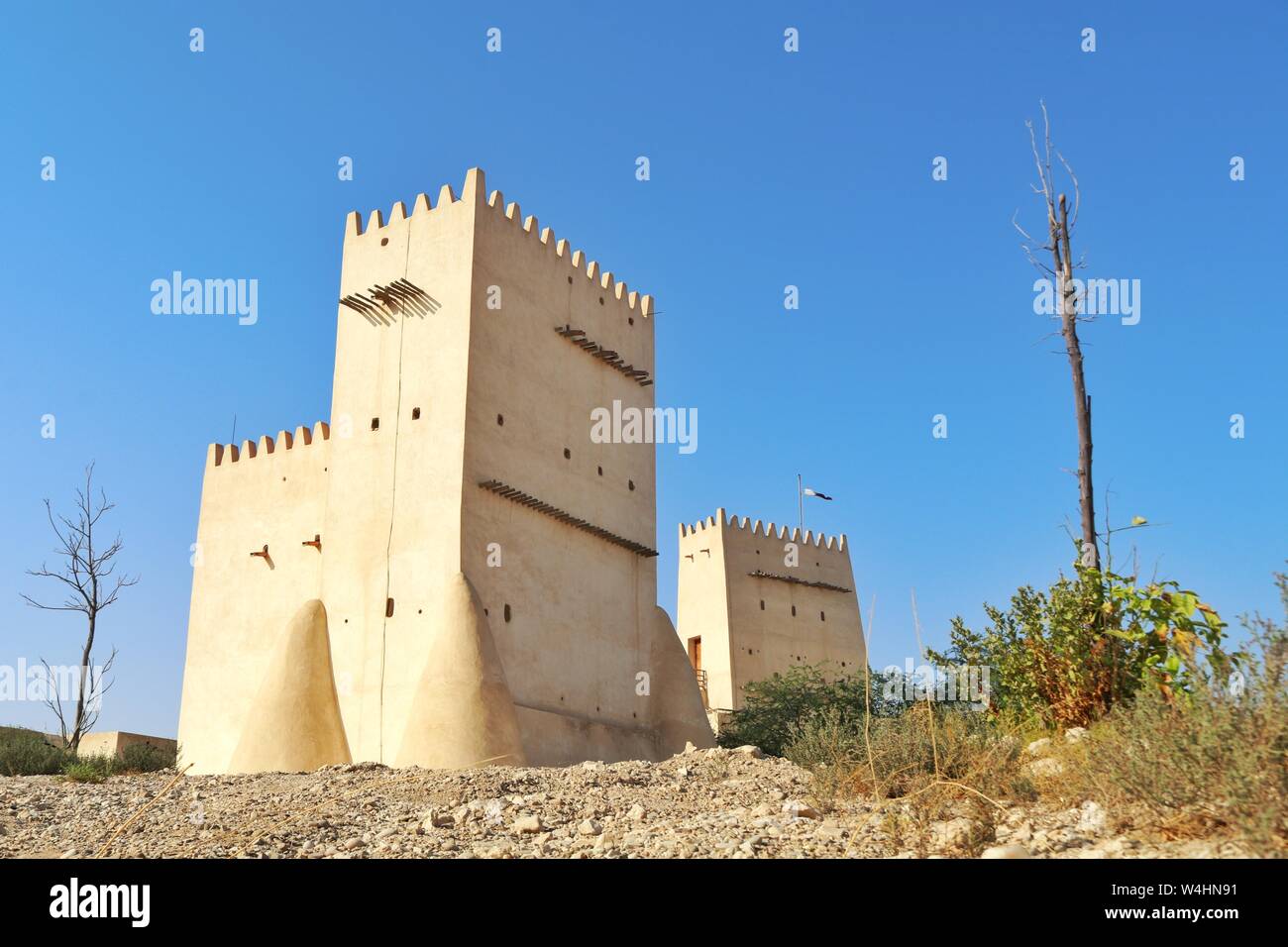 Al Barzan Towers is also known as the Umm Salal Mohammed Fort Towers, are watchtowers that were built in the late 19th century . Stock Photo