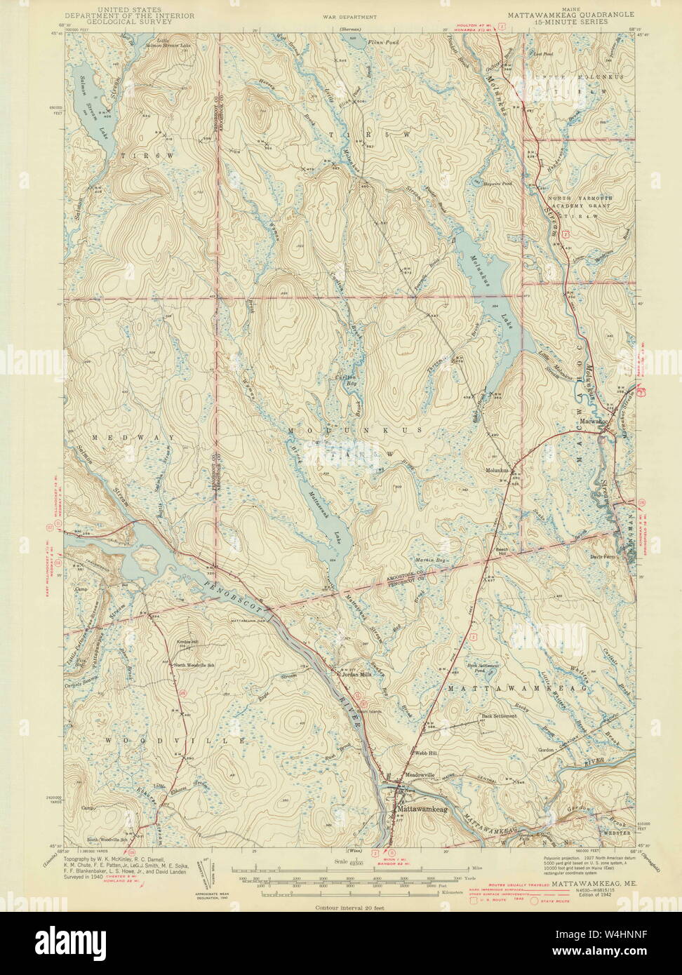 Maine Usgs Historical Map Mattawamkeag 306657 1942 62500 Restoration 