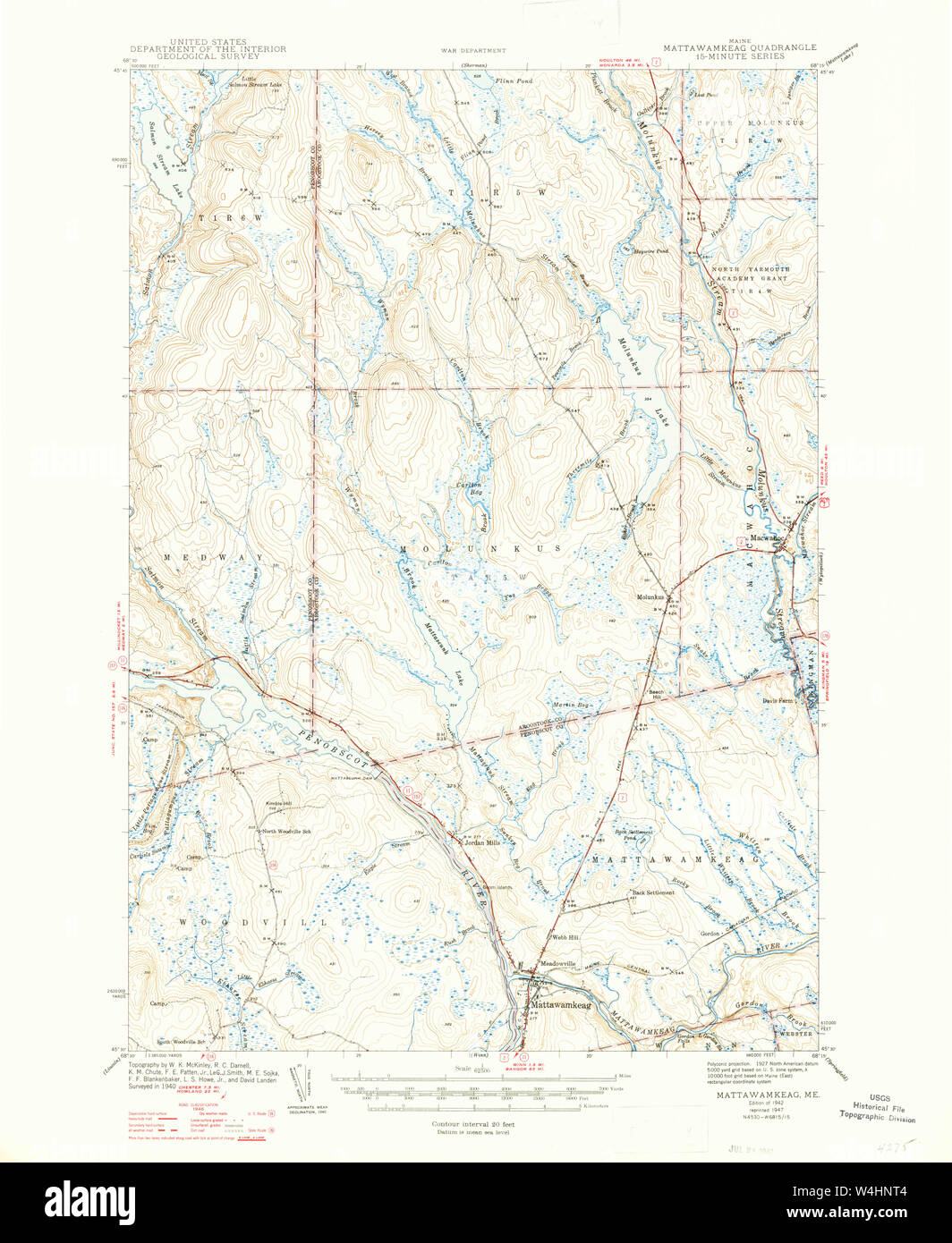 Maine USGS Historical Map Mattawamkeag 460599 1942 62500 Restoration