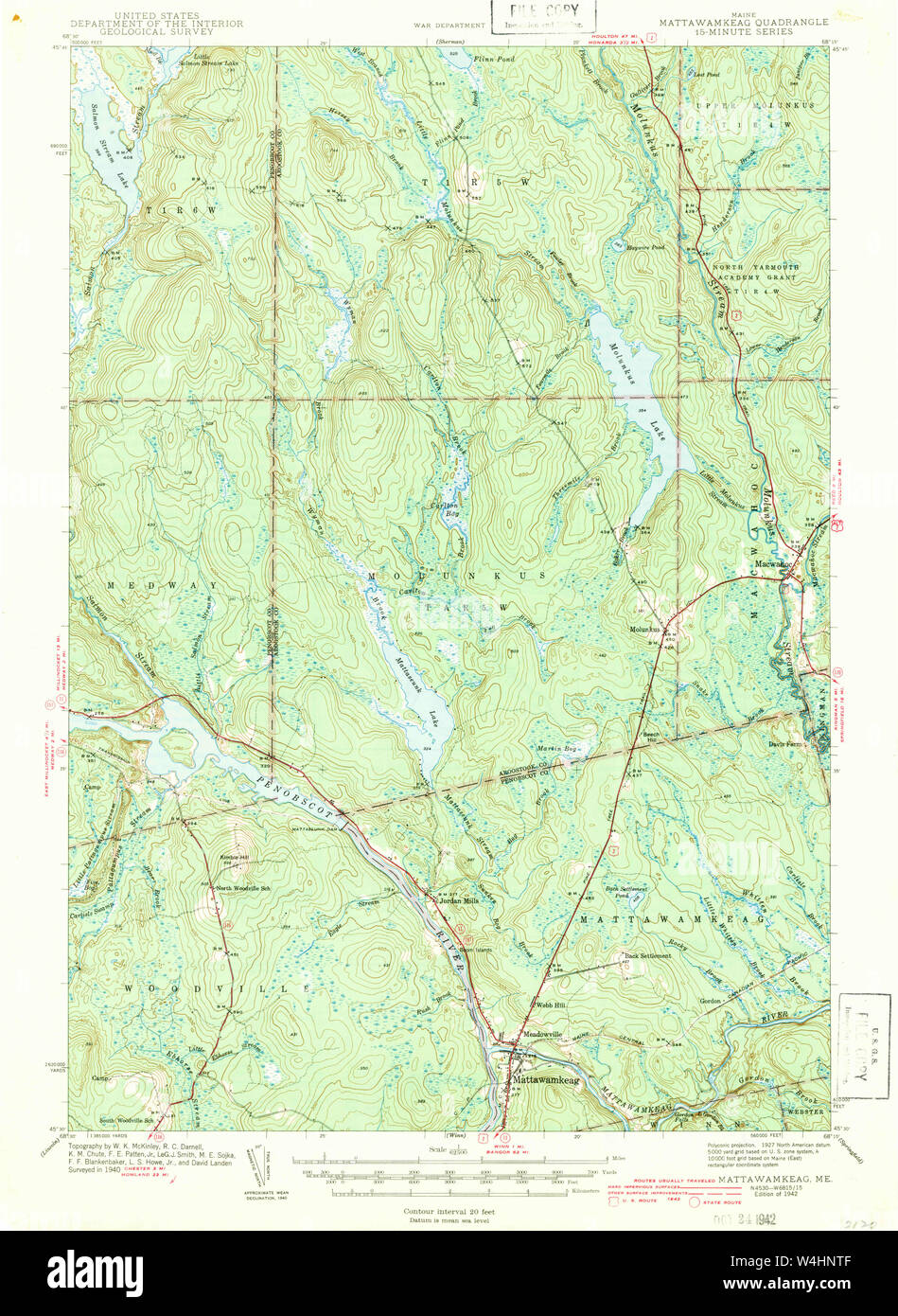 Maine USGS Historical Map Mattawamkeag 460598 1942 62500 Restoration