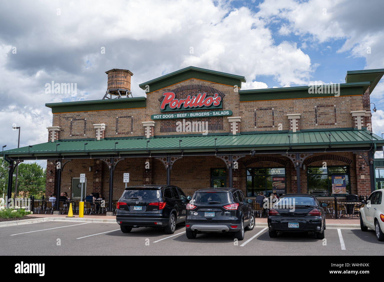 Maple Grove, Minnesota July 21, 2019 Exterior of a Portillos Hot Dog