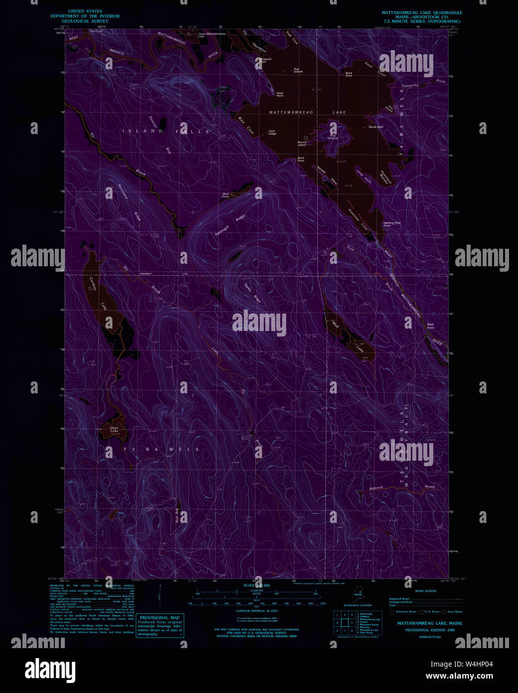 Maine USGS Historical Map Mattawamkeag Lake 102730 1989 24000 Inversion