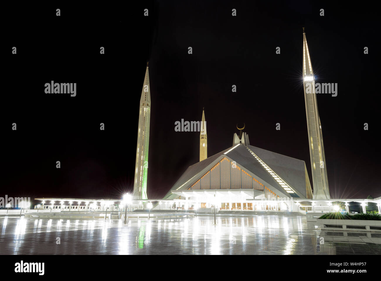 Shah Faisal Mosque in Islamabad Pakistan at Night Stock Photo