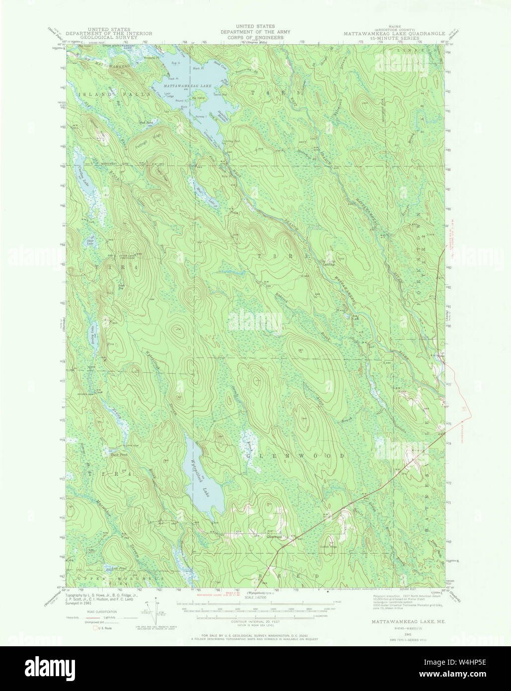 Maine USGS Historical Map Mattawamkeag Lake 306656 1941 62500 Restoration Stock Photo Alamy