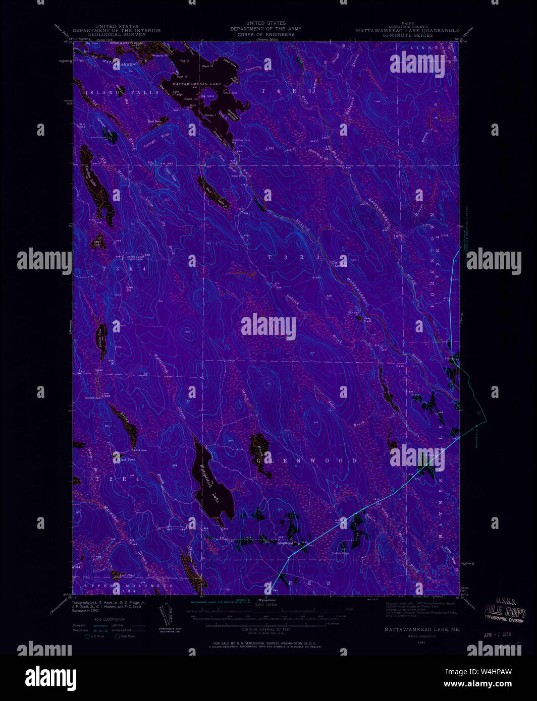 Maine USGS Historical Map Mattawamkeag Lake 460602 1941 62500 Inversion