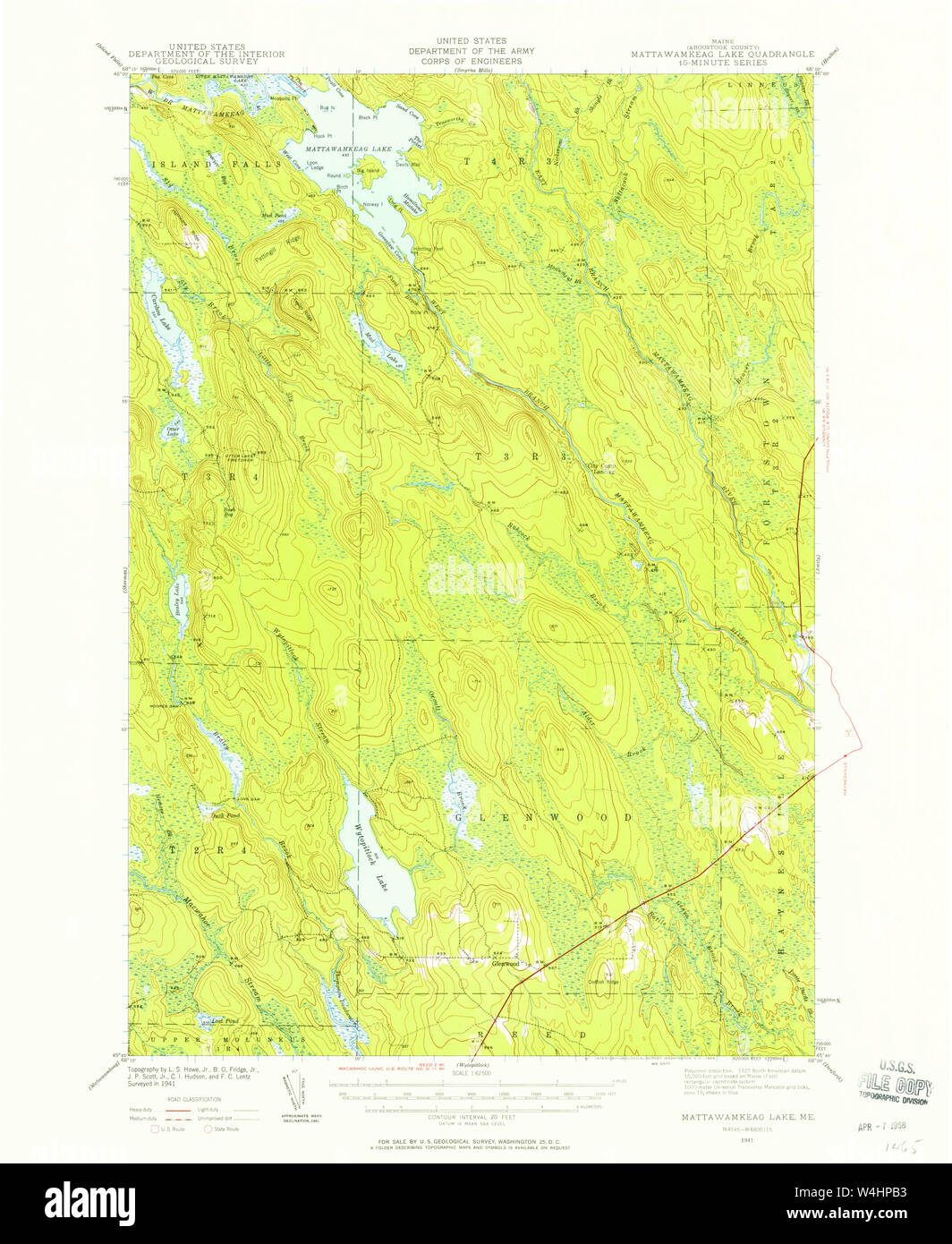 Maine USGS Historical Map Mattawamkeag Lake 460602 1941 62500