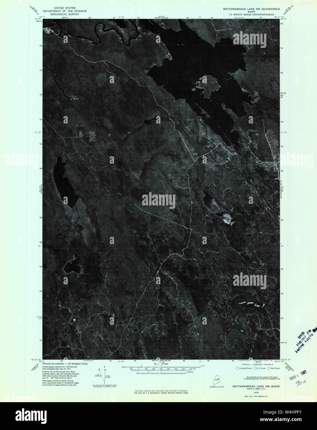 Maine USGS Historical Map Mattawamkeag Lake NW 806893 1975 24000