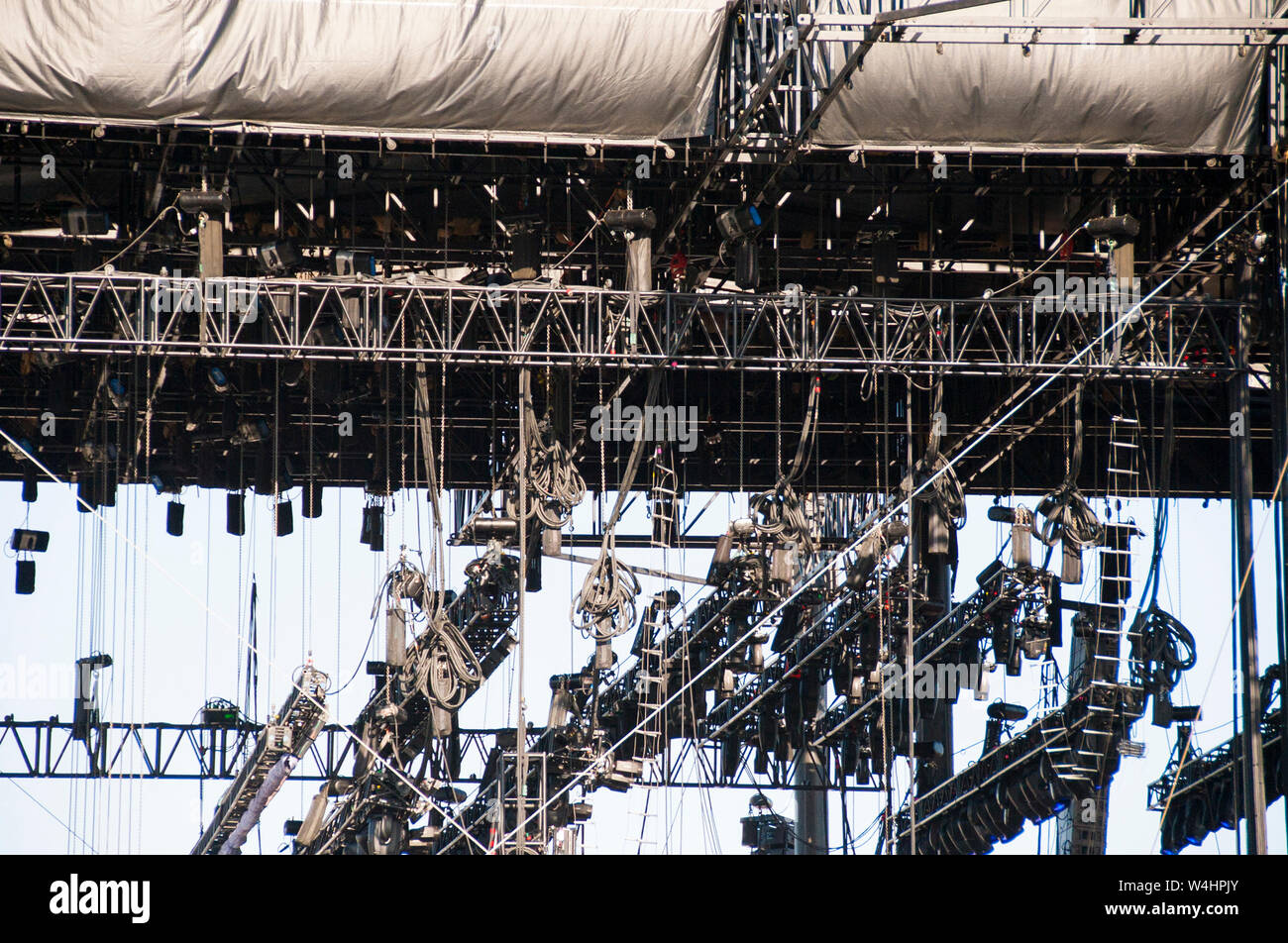 Backstage lighting rig at Coachella  Music Festival Main Stage Stock Photo
