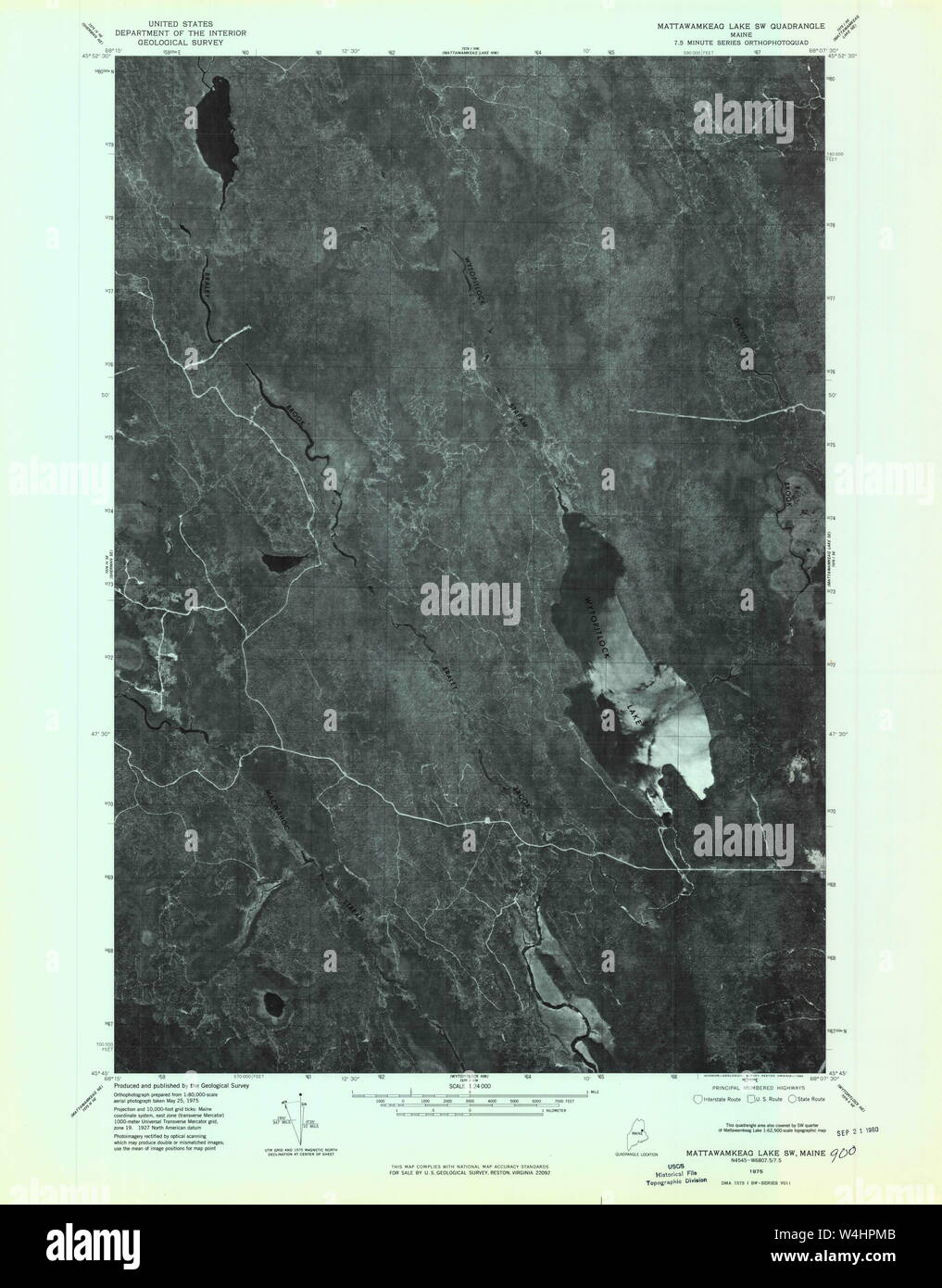 Maine USGS Historical Map Mattawamkeag Lake SW 806897 1975 24000