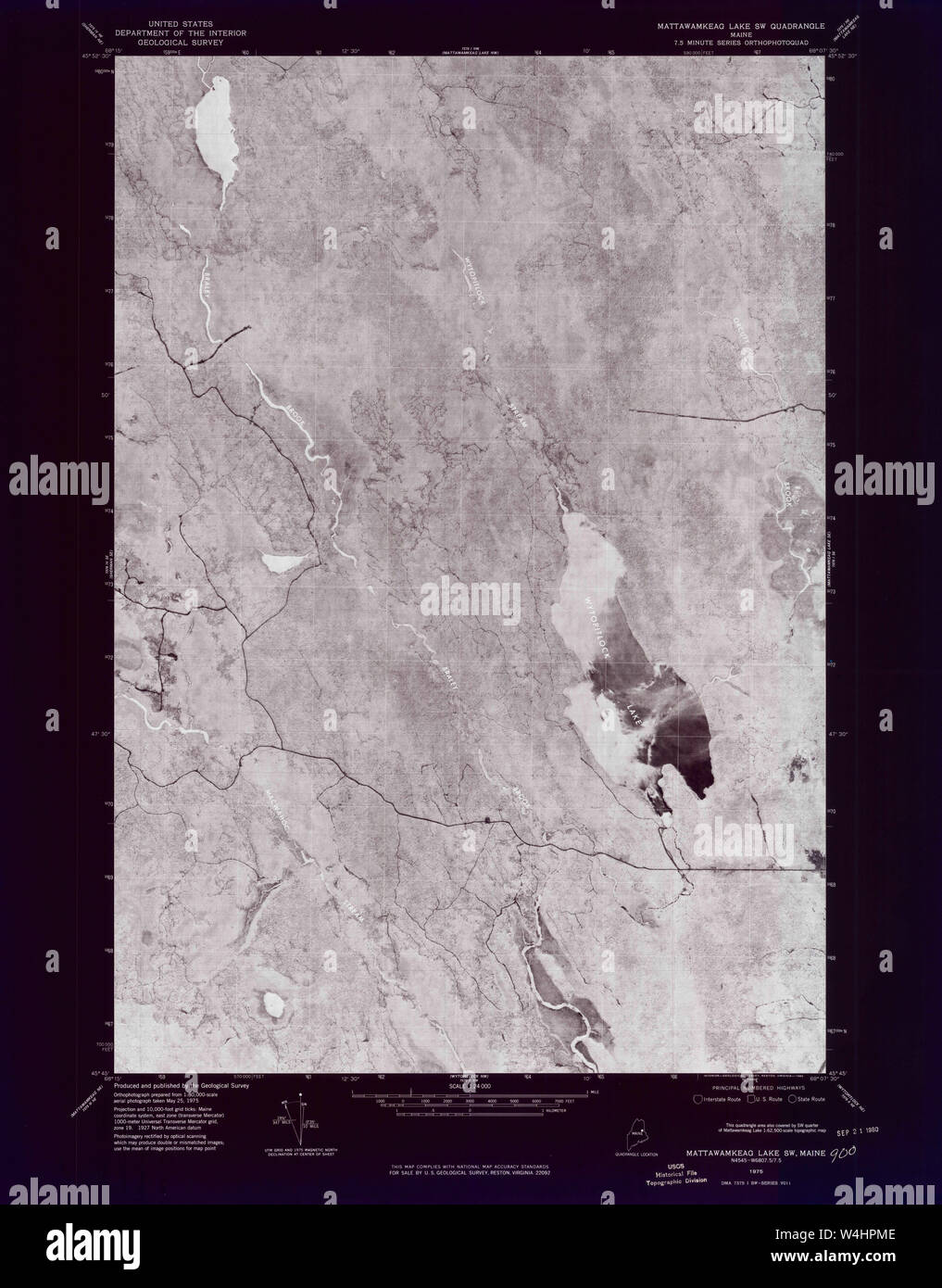 Maine USGS Historical Map Mattawamkeag Lake SW 806897 1975 24000