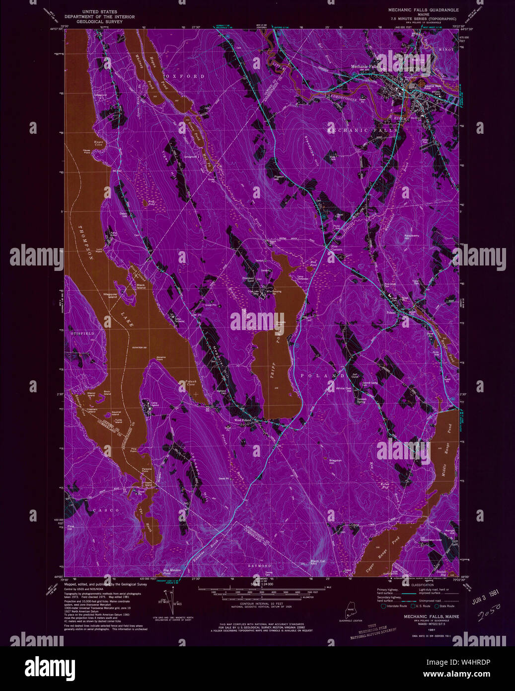 Maine USGS Historical Map Mechanic Falls 806898 1981 24000 Inversion Restoration Stock Photo Alamy