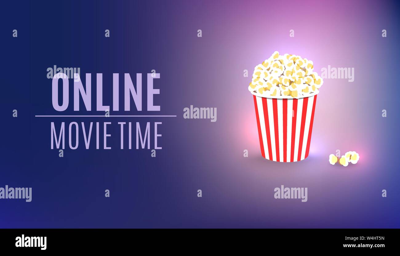 Online movie time. Pop corn cinema concept. Stock Vector