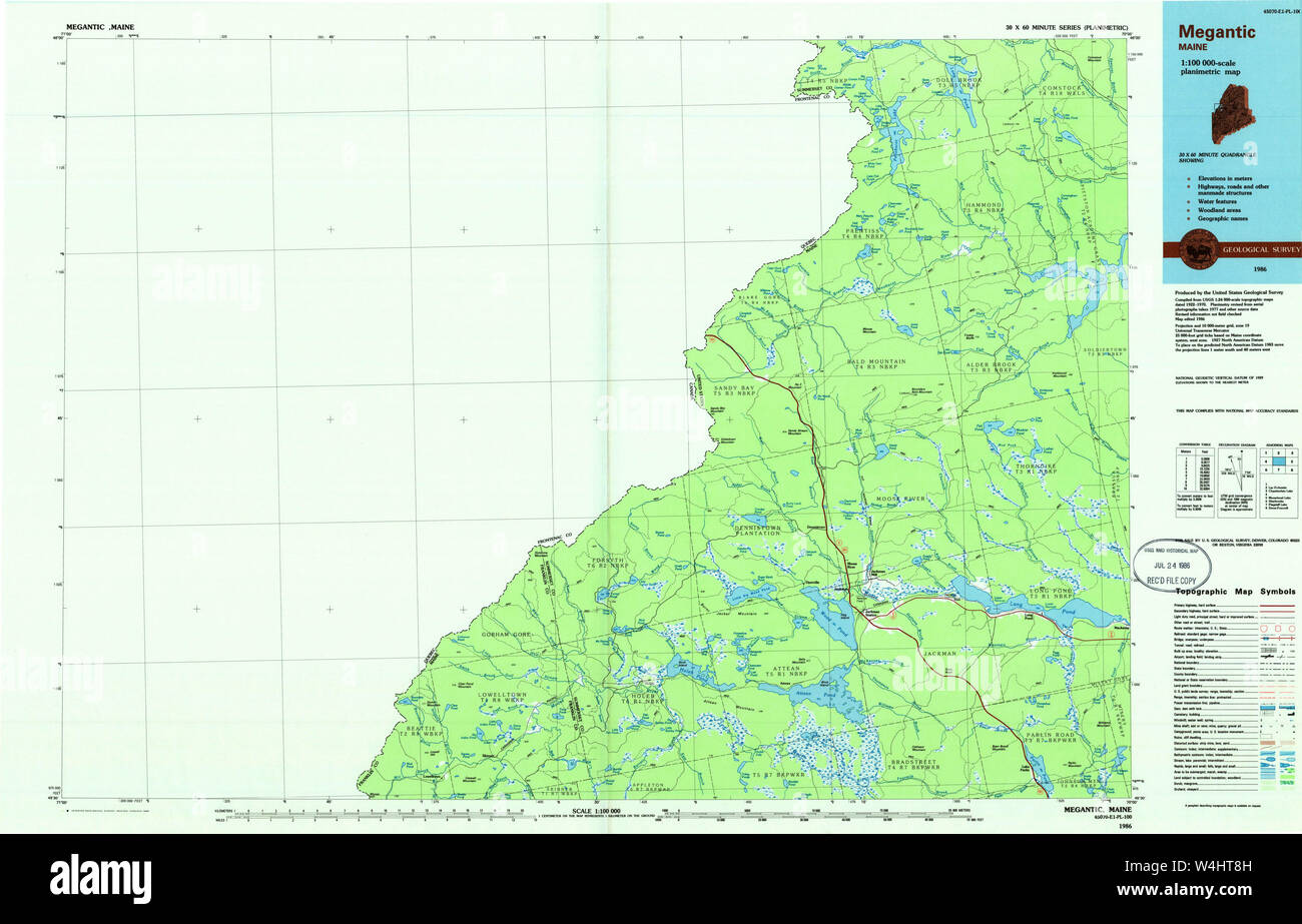 Megantic Region Map Maine USGS Historical Map Megantic 808080 1986 100000 Restoration Stock ...