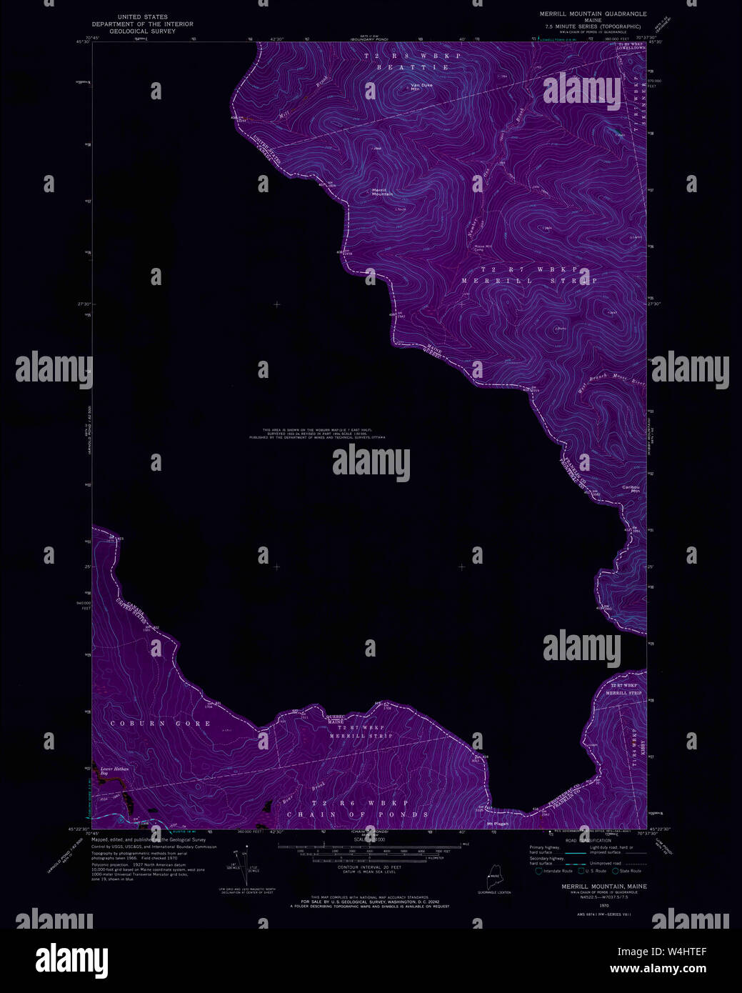 Maine USGS Historical Map Merrill Mountain 102743 1970 24000 Inversion