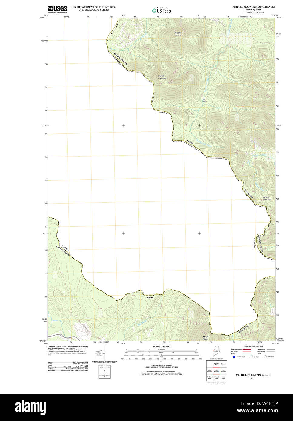 Maine USGS Historical Map Merrill Mountain 20110913 TM Restoration Stock Photo