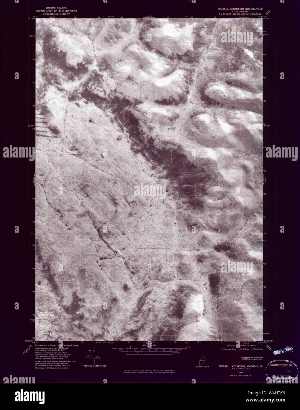 Maine USGS Historical Map Merrill Mountain 806900 1977 24000 Inversion