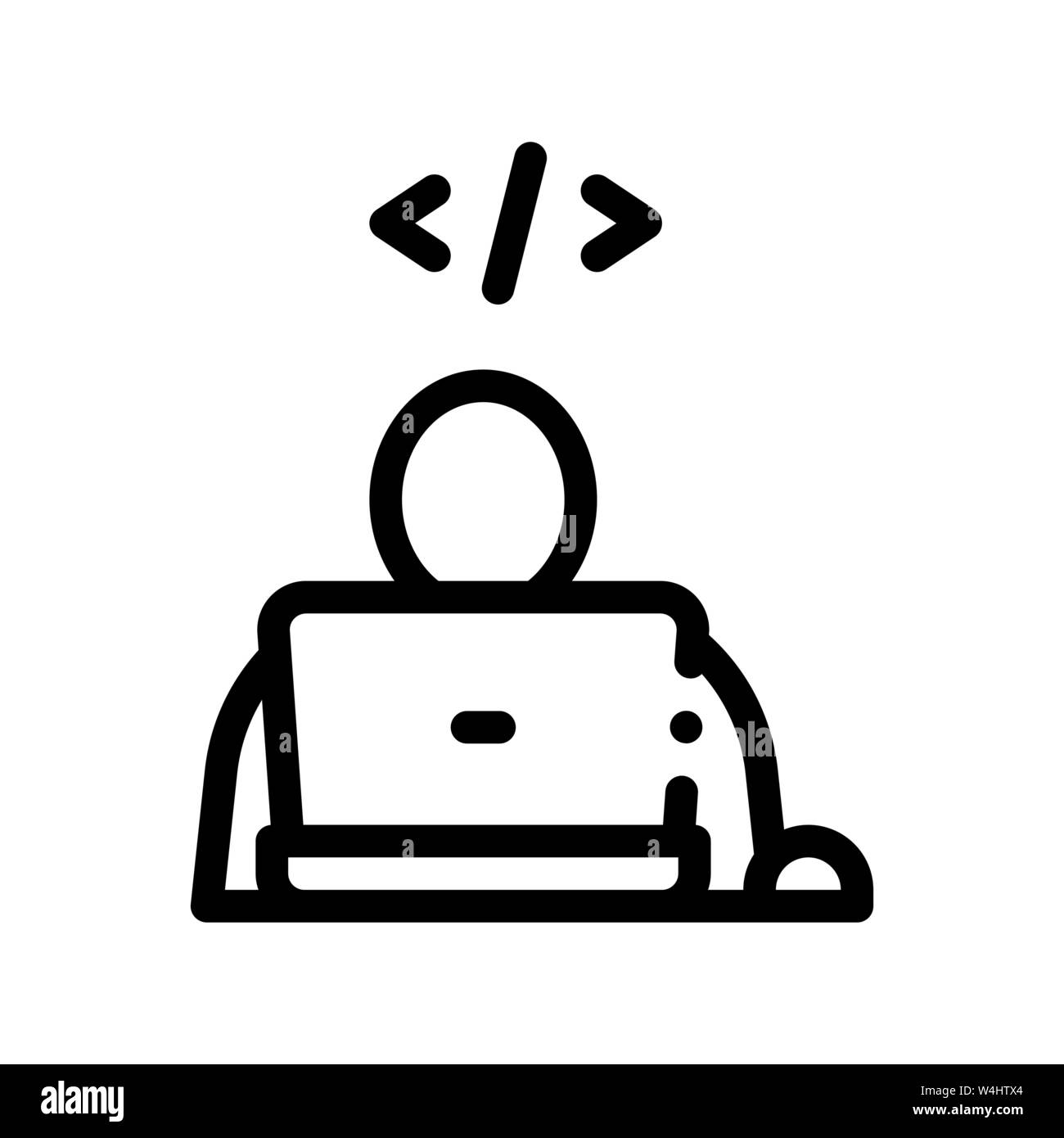 Programmer Coding Laptop Vector Thin Line Icon Stock Vector