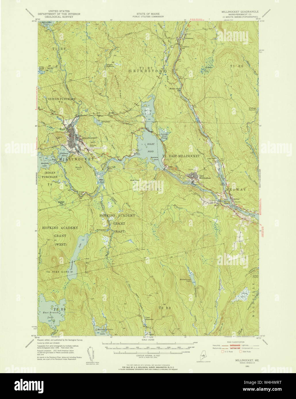 Maine USGS Historical Map Millinocket 306661 1951 62500 Restoration