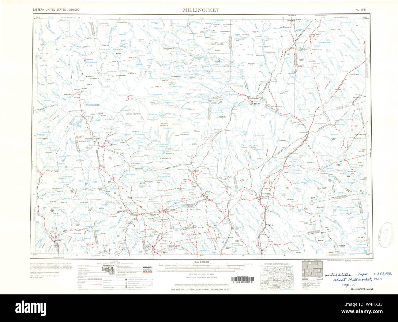 Maine USGS Historical Map Millinocket 460607 1960 250000 Restoration
