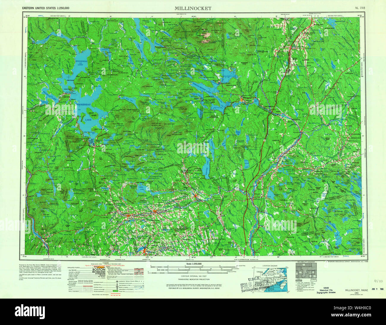 Maine USGS Historical Map Millinocket 806907 1954 250000 Restoration
