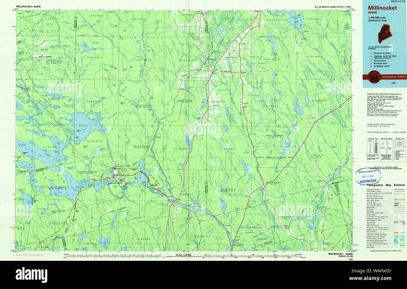 Maine USGS Historical Map Millinocket 808087 1985 100000 Restoration   Maine Usgs Historical Map Millinocket 808087 1985 100000 Restoration W4HXGY 