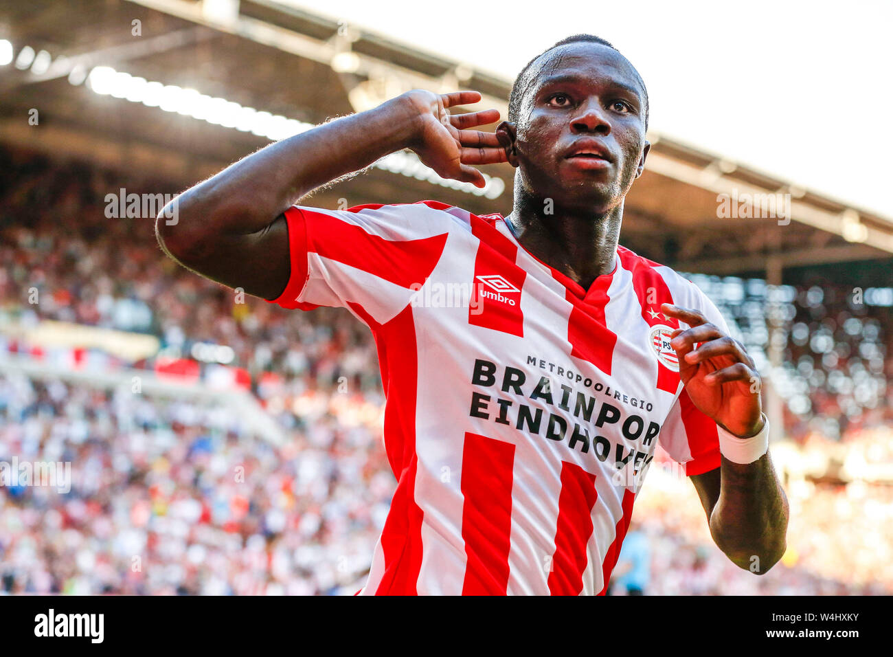 Eindhoven, Netherlands. 23rd July, 2019. EINDHOVEN, 23-07-2019, Champions  League preliminary round. Season 2019-2020. Philips Stadion. PSV - Basel.  PSV midfielder Bruma (Armindo Tue Na Bangna) celebrating his 1-0 during the  game PSV -
