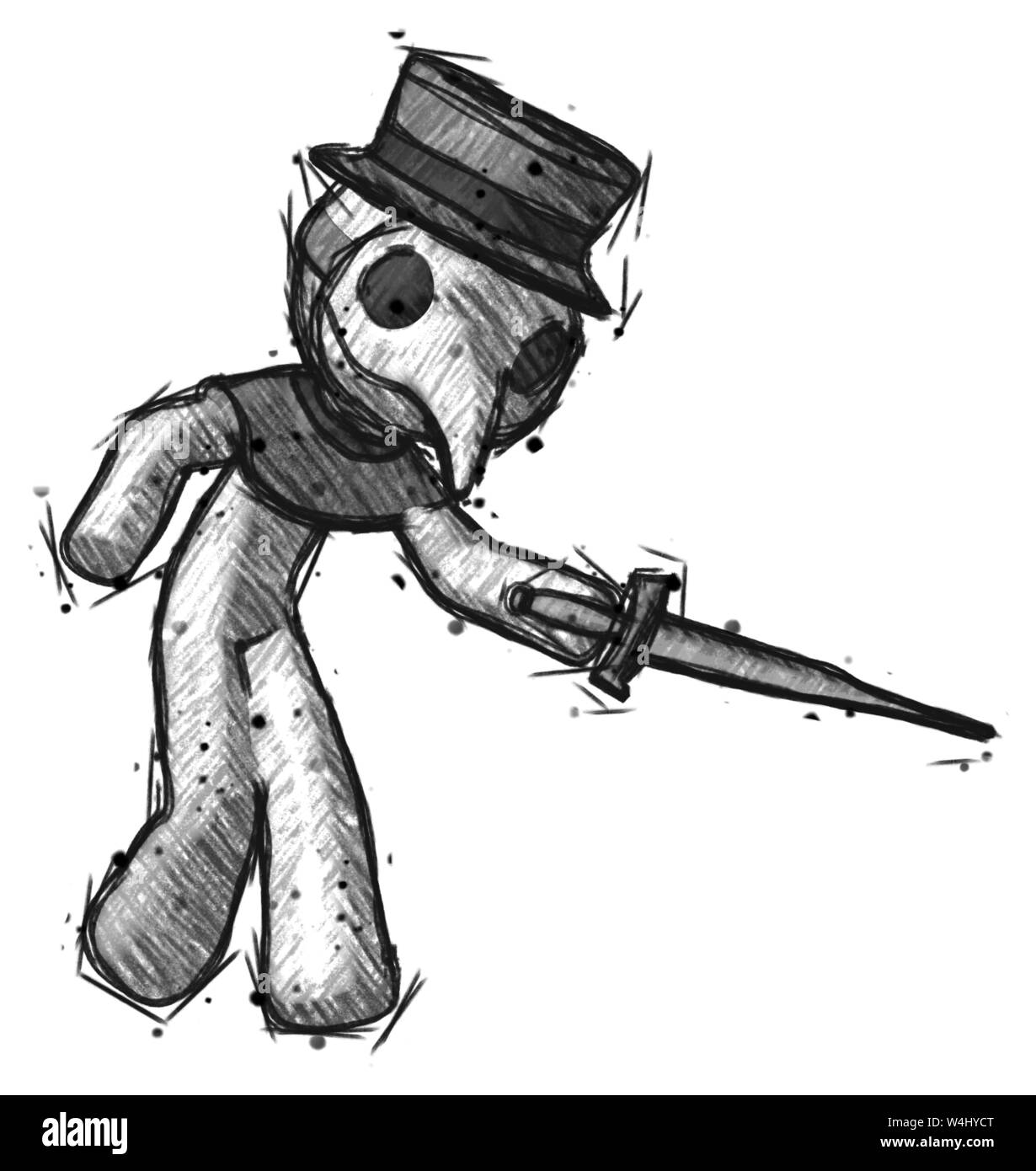 Sketch plague doctor man sword pose stabbing or jabbing. Stock Photo