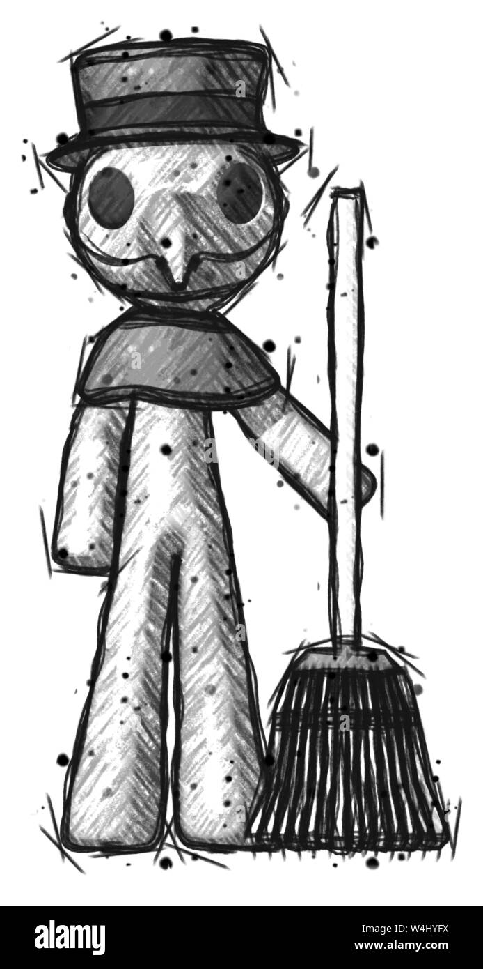 Sketch plague doctor man standing with broom cleaning services Stock ...