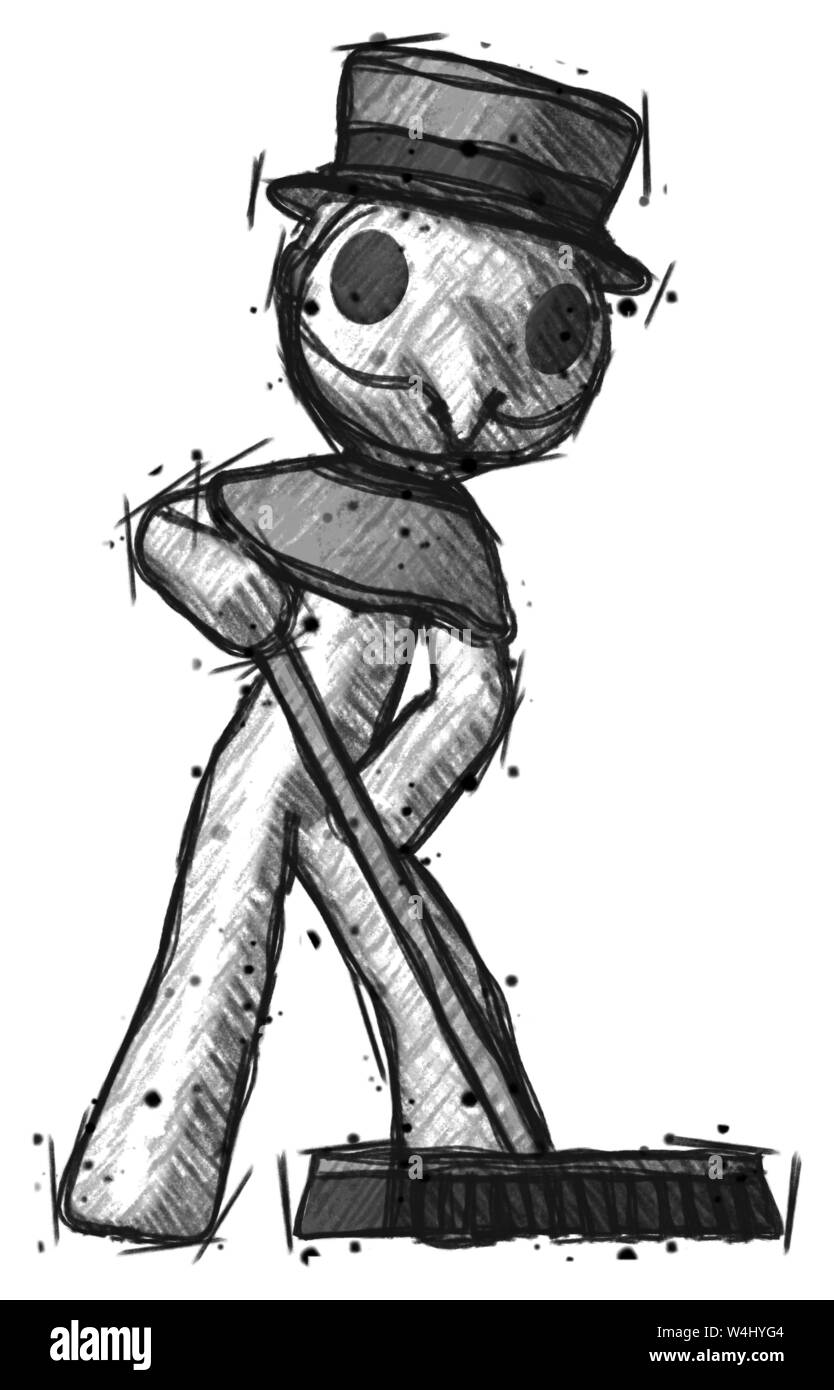 Sketch plague doctor man cleaning services janitor sweeping floor with ...