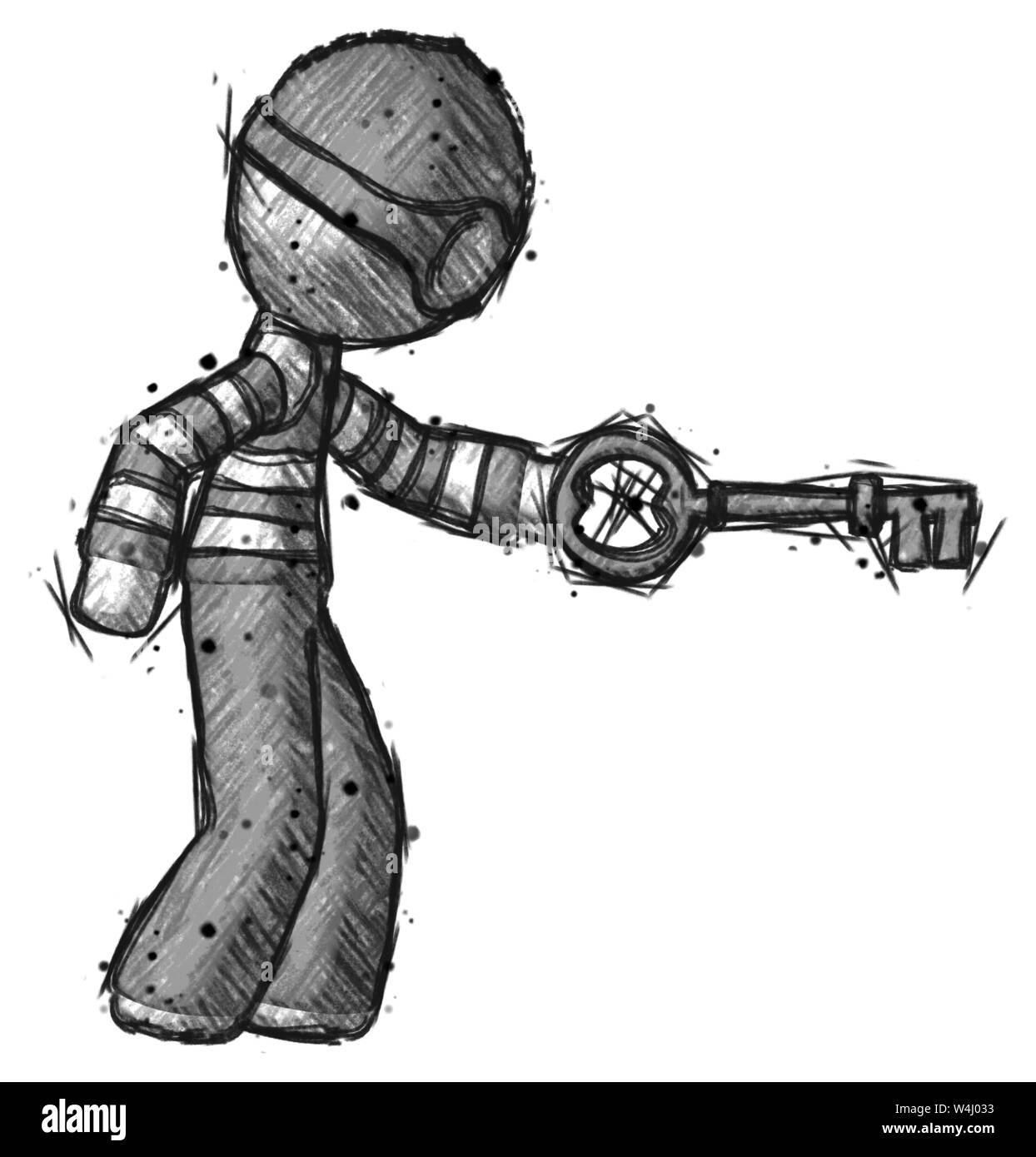 Sketch thief man with big key of gold opening something Stock Photo Alamy