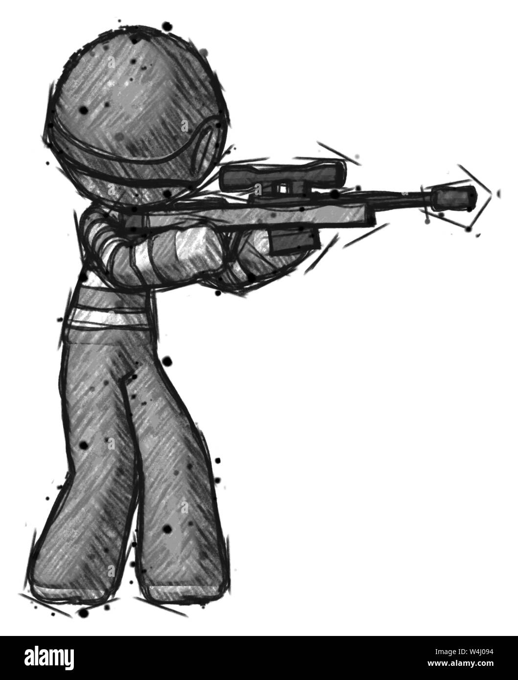 Sketch thief man shooting sniper rifle. Stock Photo
