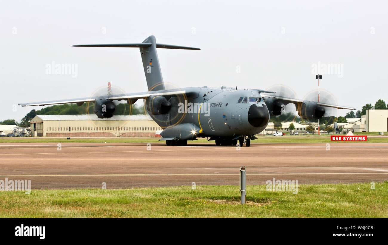 German Air Force Airbus A400M Atlas military transport aircraft at RAF Fairford for the 2019 Royal International Air Tattoo Stock Photo
