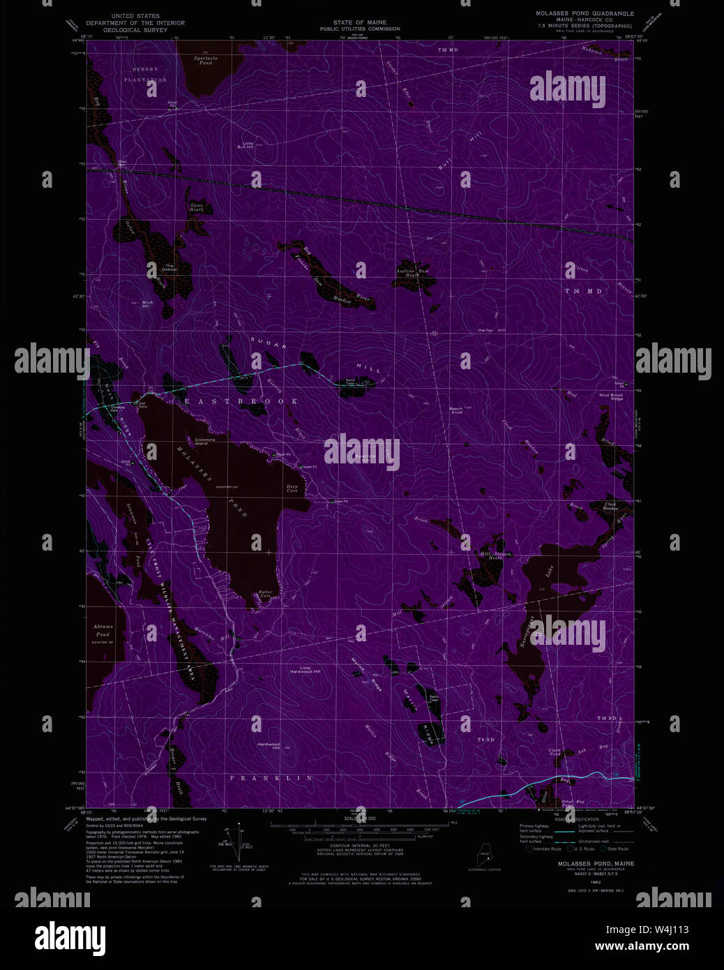 Maine USGS Historical Map Molasses Pond 102758 1982 24000 Inversion