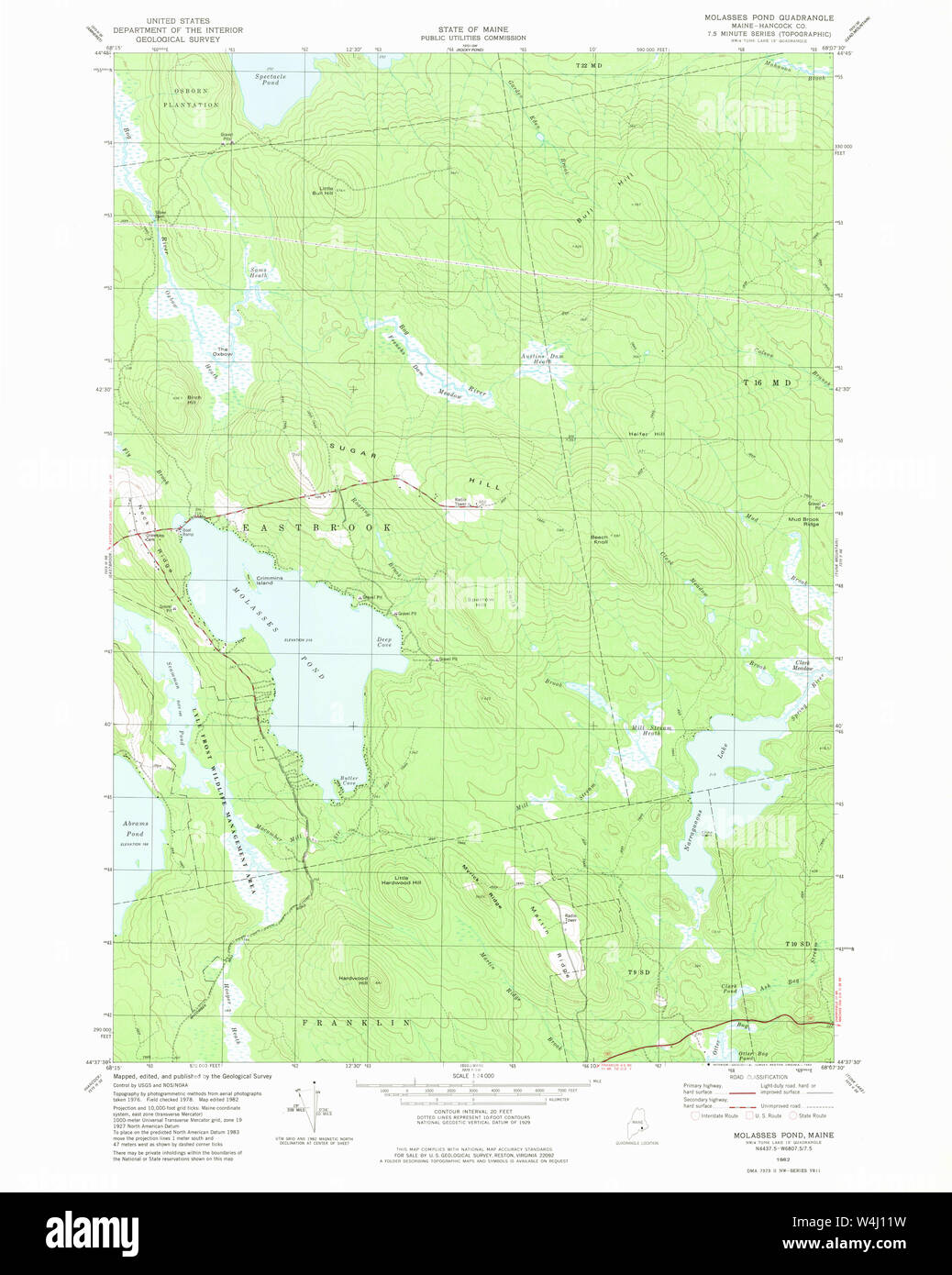 Maine USGS Historical Map Molasses Pond 102758 1982 24000 Restoration
