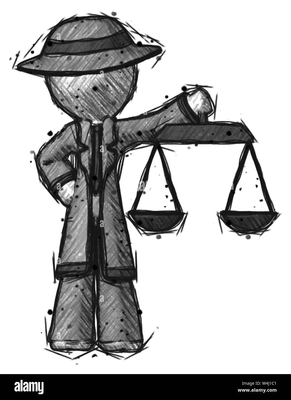 Sketch detective man holding scales of justice. Stock Photo