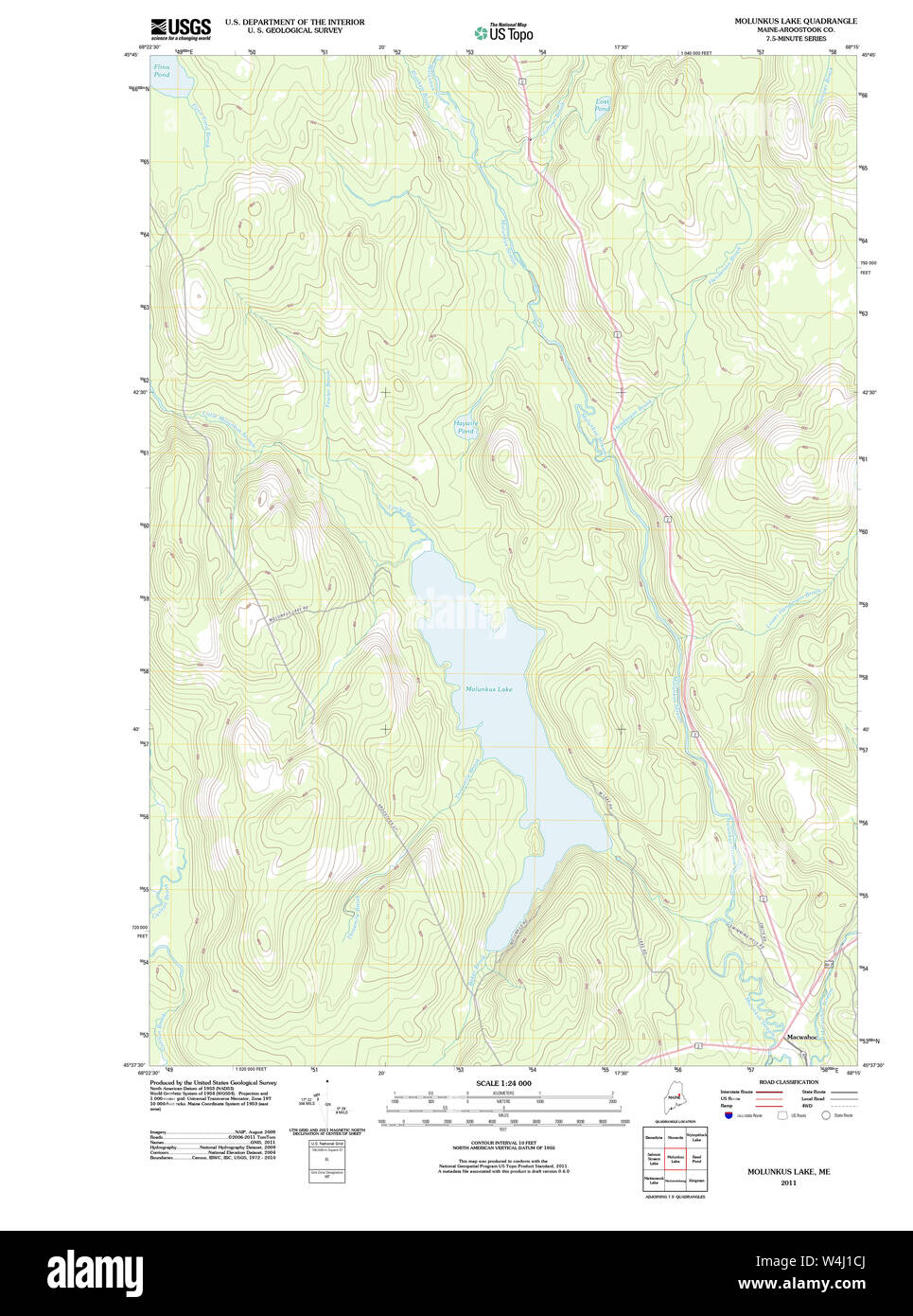 Maine USGS Historical Map Molunkus Lake 20110902 TM Restoration Stock