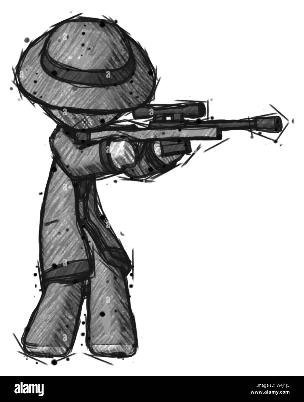 Sketch detective man shooting sniper rifle. Stock Photo
