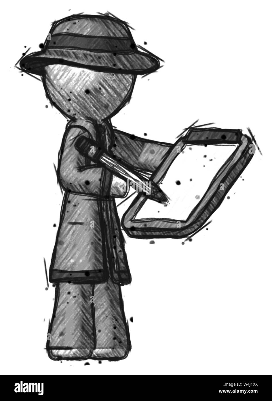 Sketch detective man using clipboard and pencil Stock Photo - Alamy