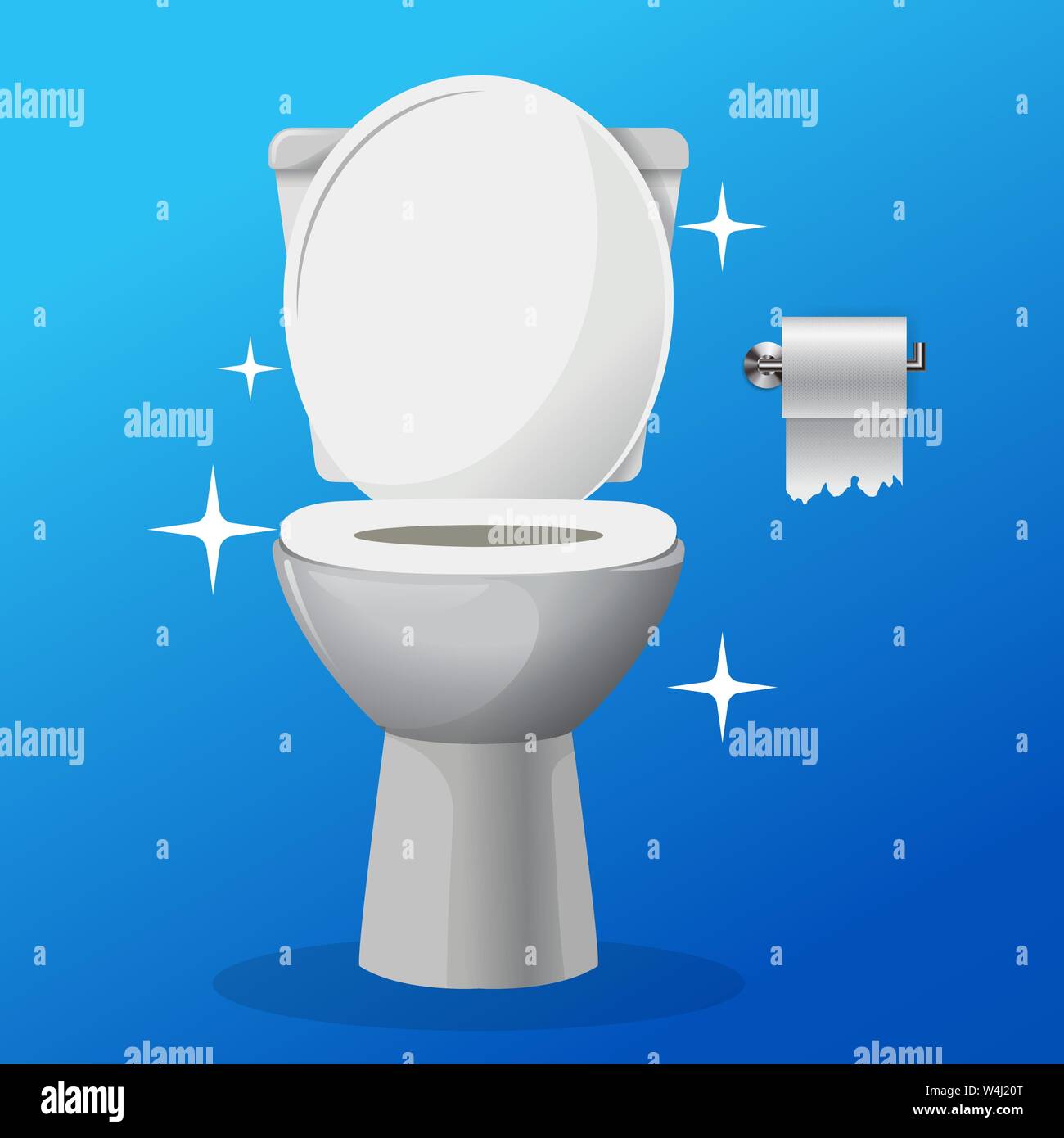 White ceramics vector clean toilet bowl icon with a tolet paper on a hangaer. modern toilet in flat style. Vector illustration. Stock Vector