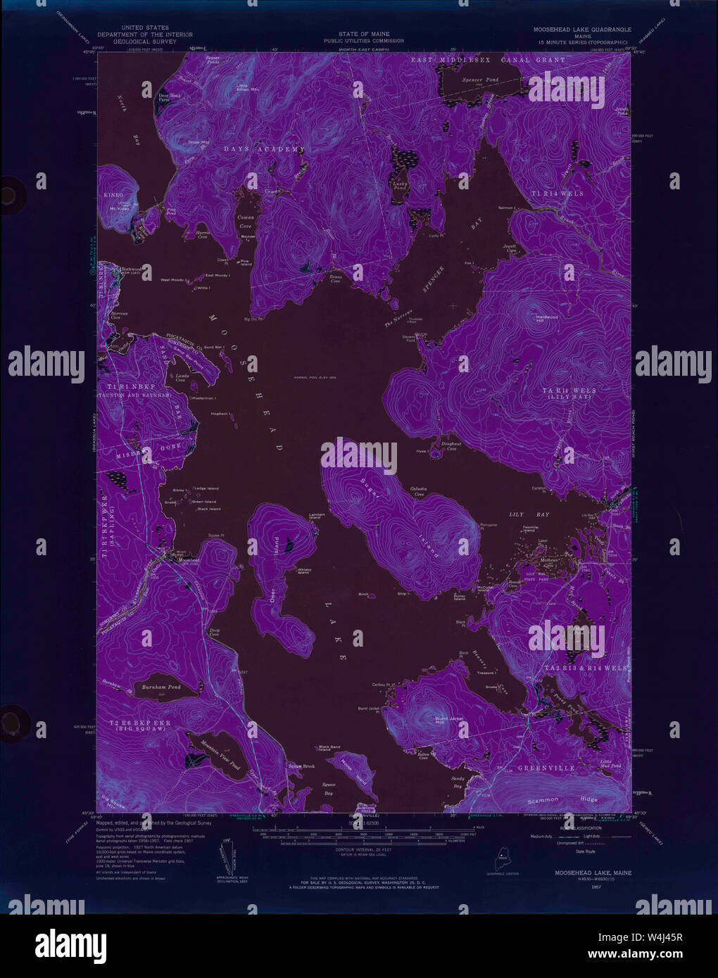 Maine USGS Historical Map Moosehead Lake 306667 1957 62500 Inversion