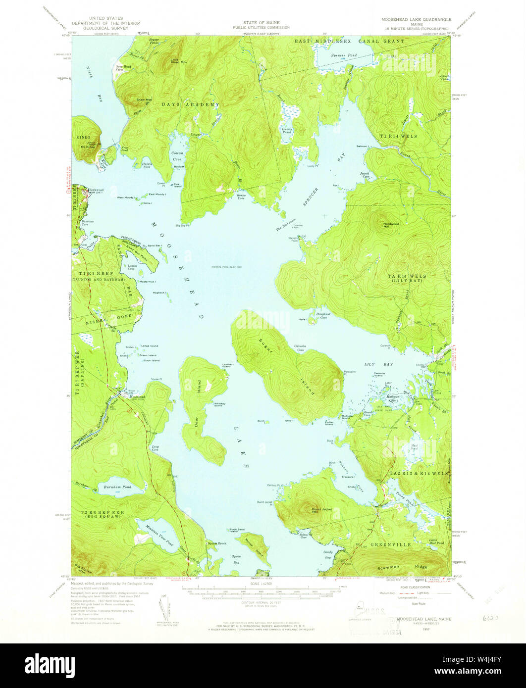 Maine USGS Historical Map Moosehead Lake 460625 1957 62500 Restoration