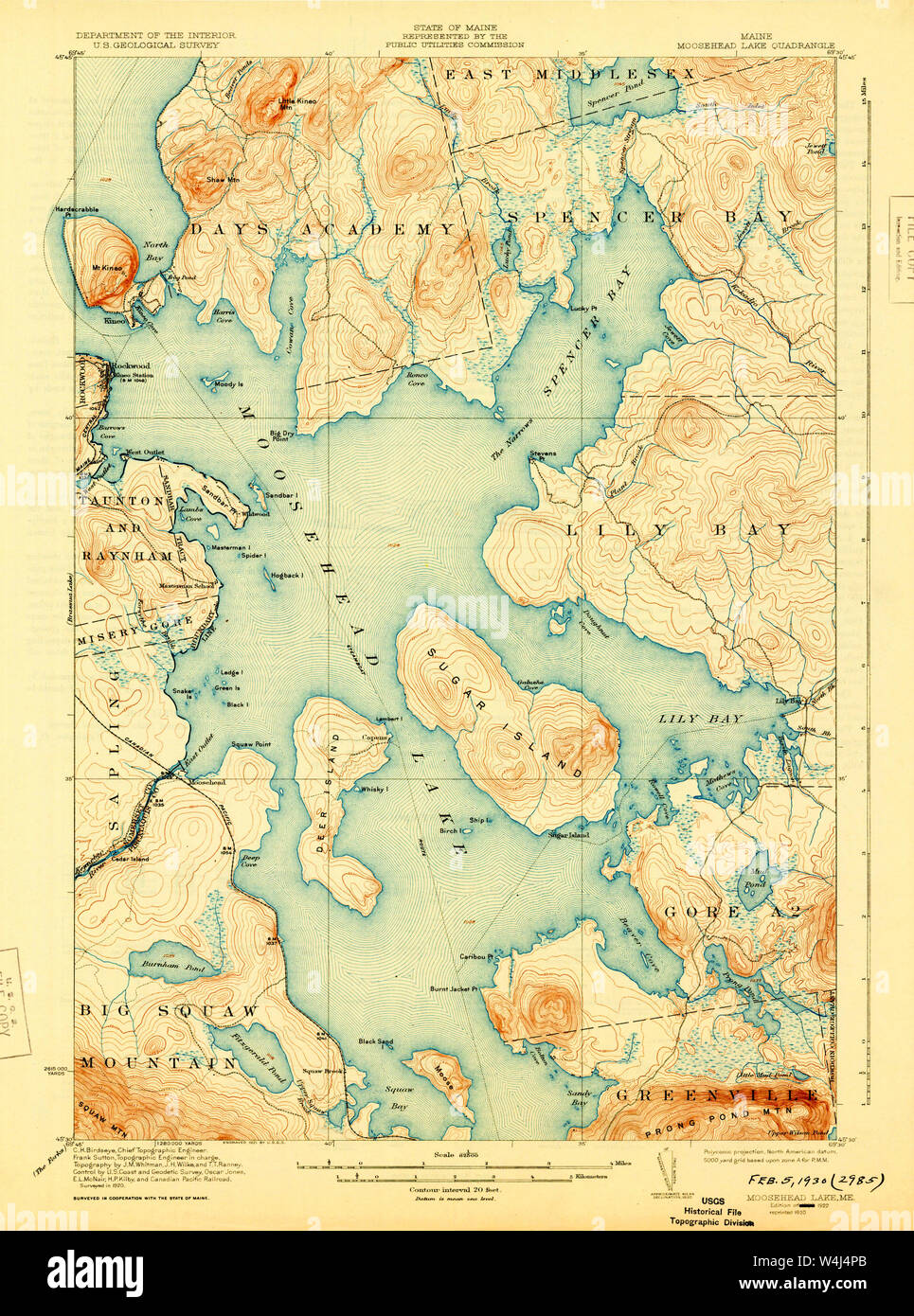 Maine USGS Historical Map Moosehead Lake 807571 1922 62500 Restoration