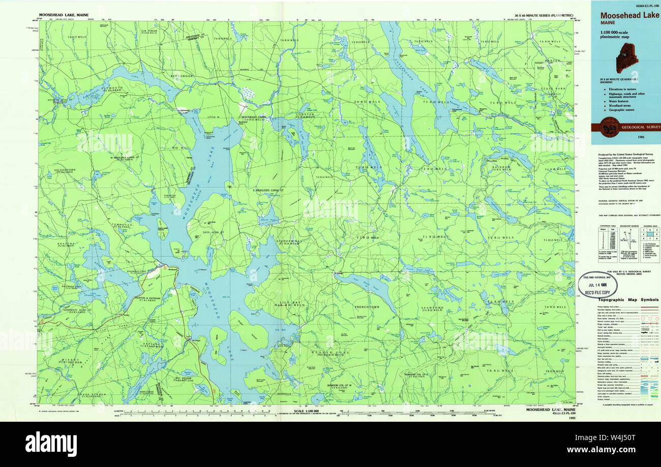 Maine USGS Historical Map Moosehead Lake 808102 1985 100000 Restoration
