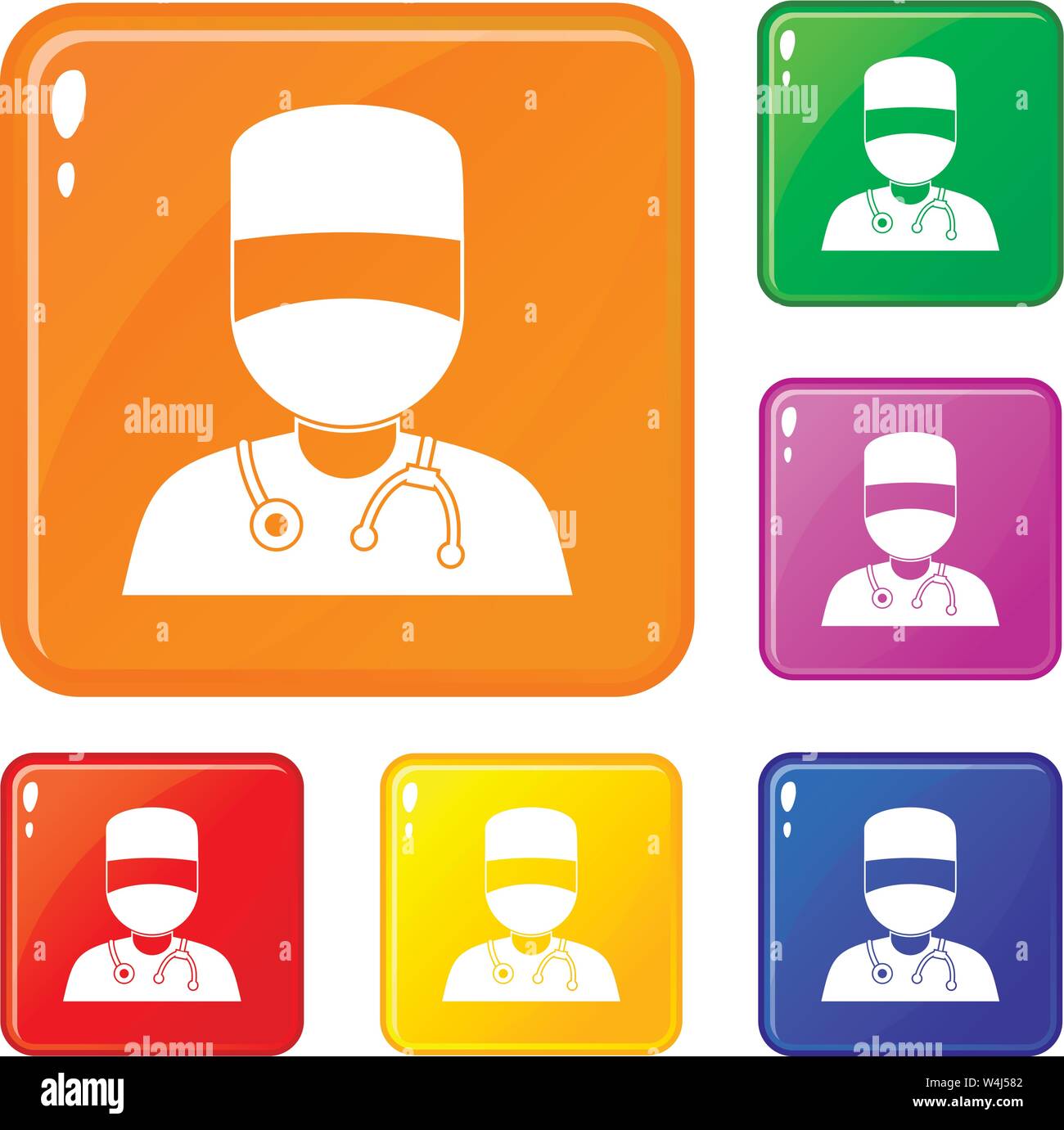 Doctor with mask icons set vector color Stock Vector