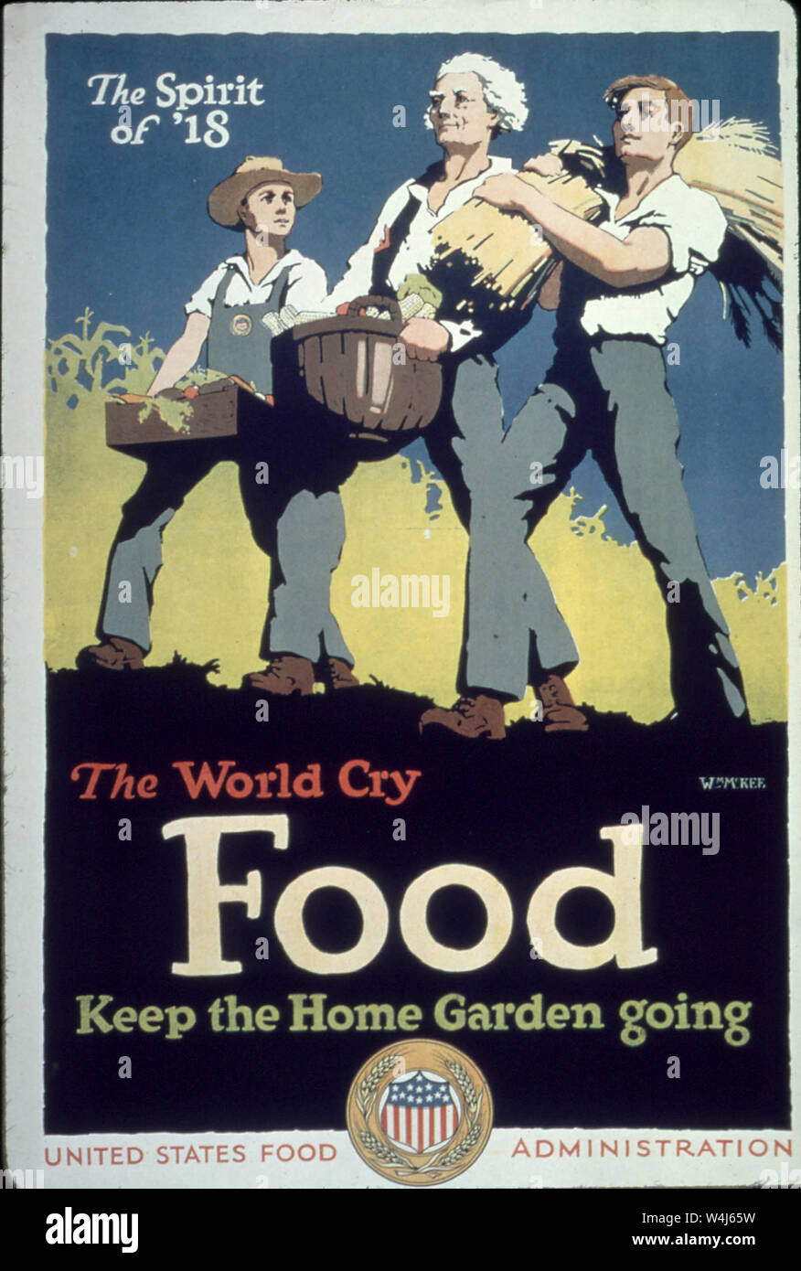 Wartime Poster. Spirit of '18. The World Cry FOOD. Keep the home gardening going.', 1918 Stock Photo